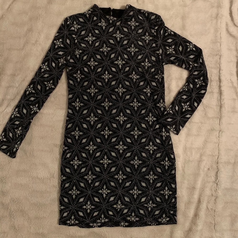 Topshop Black and White Beaded Mini Dress